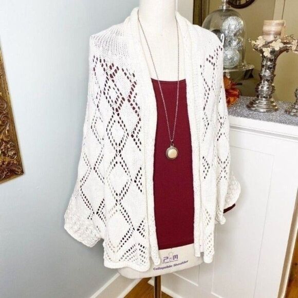 Anthropologie Angel of The North Cream Sweater Cardigan Diamond Print - Picture 5 of 10